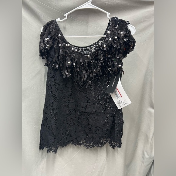 Dolce & Gabbana Size XXS Elegant Black Lace Top WITH Sequin Tassels - Picture 3 of 6
